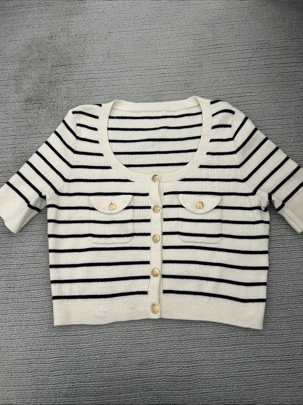 J Crew Striped Cropped Cardigan with Gold Buttons Excellent condition.